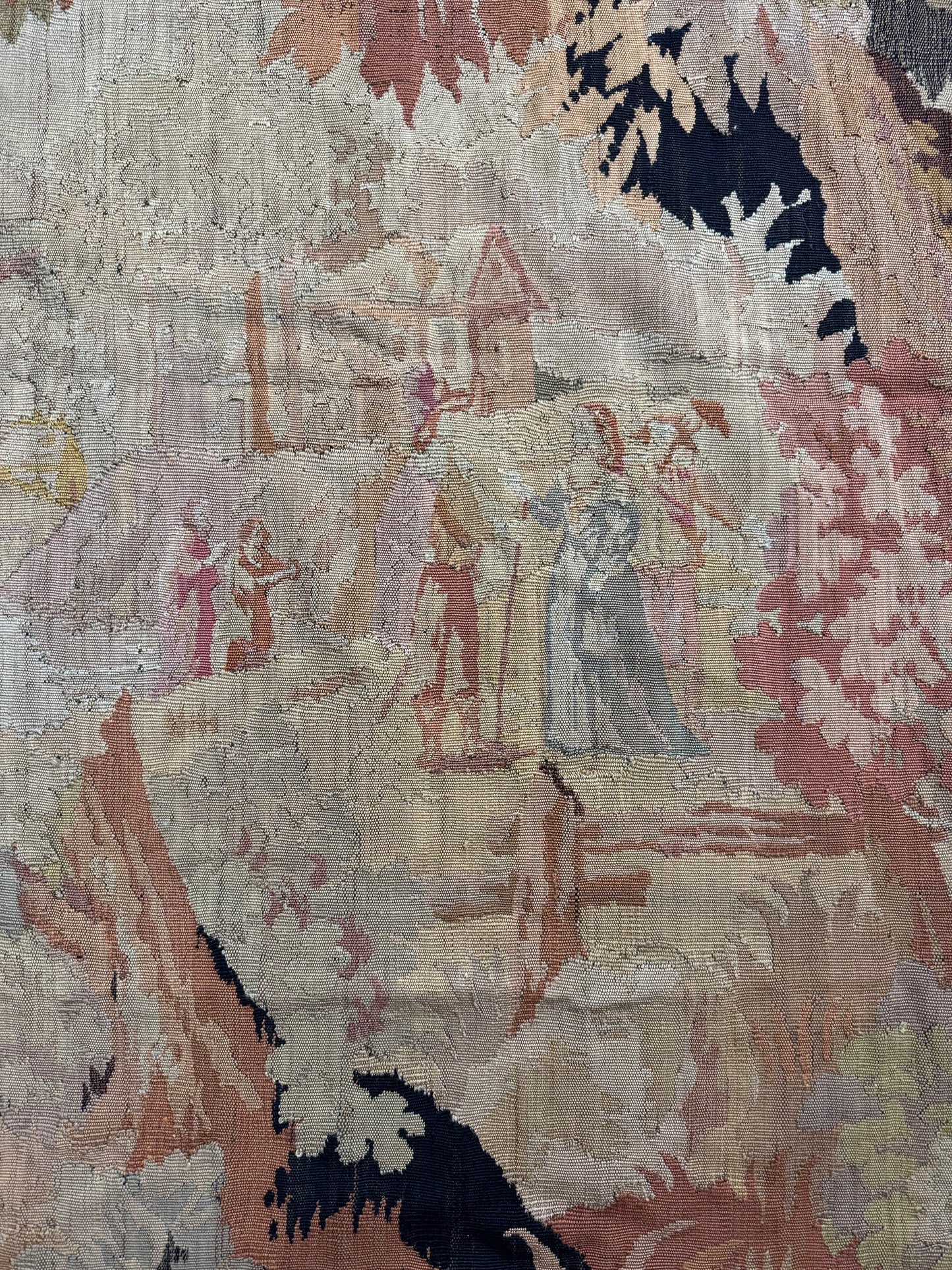 Antique French Aubusson Verdure Tapestry with Romantic Figures and Floral Border