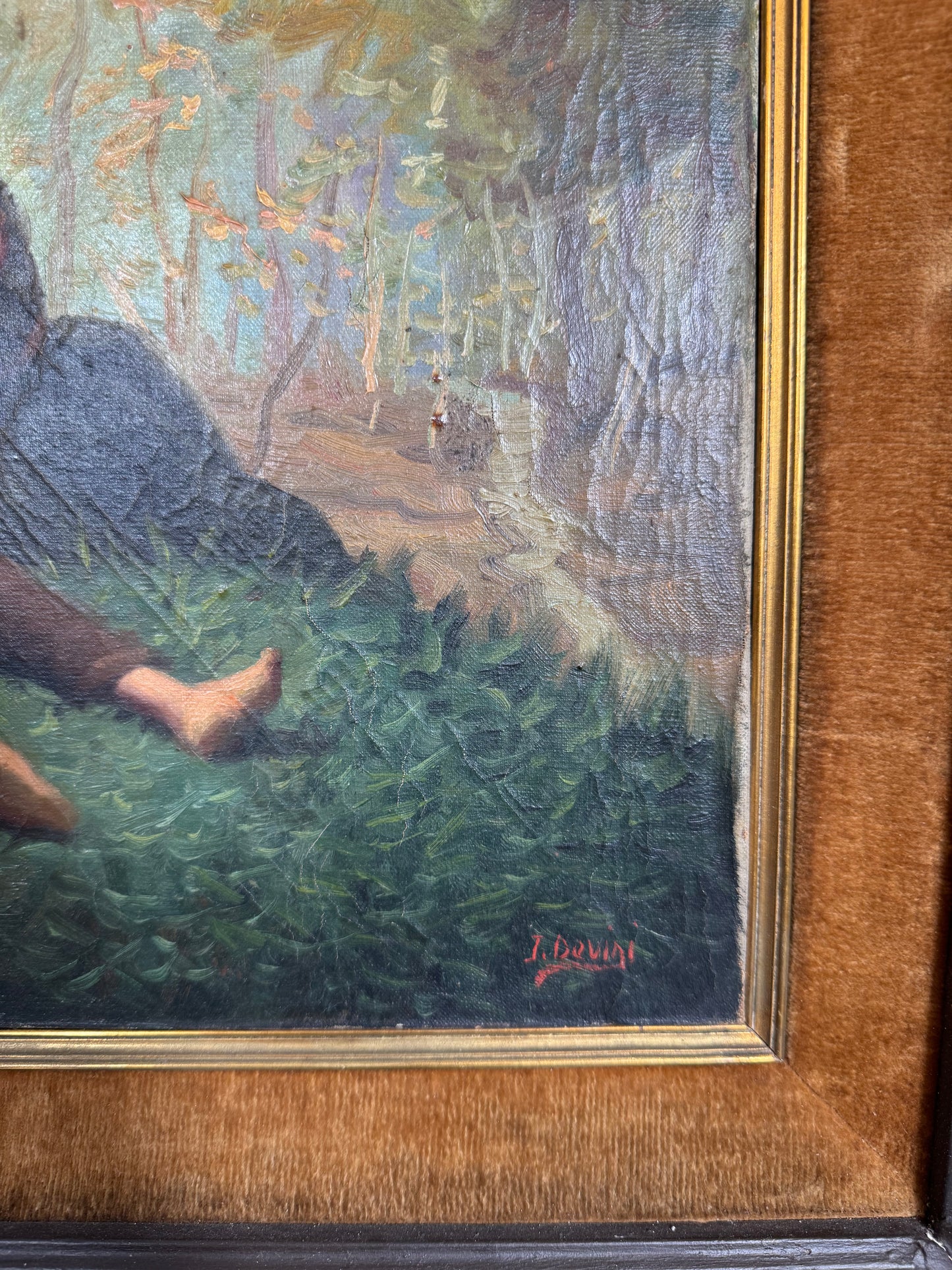 antique oil painting of boy and girl