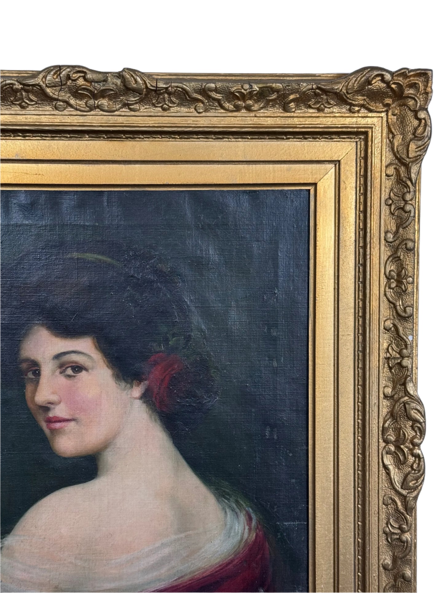 antique portrait painting with flower