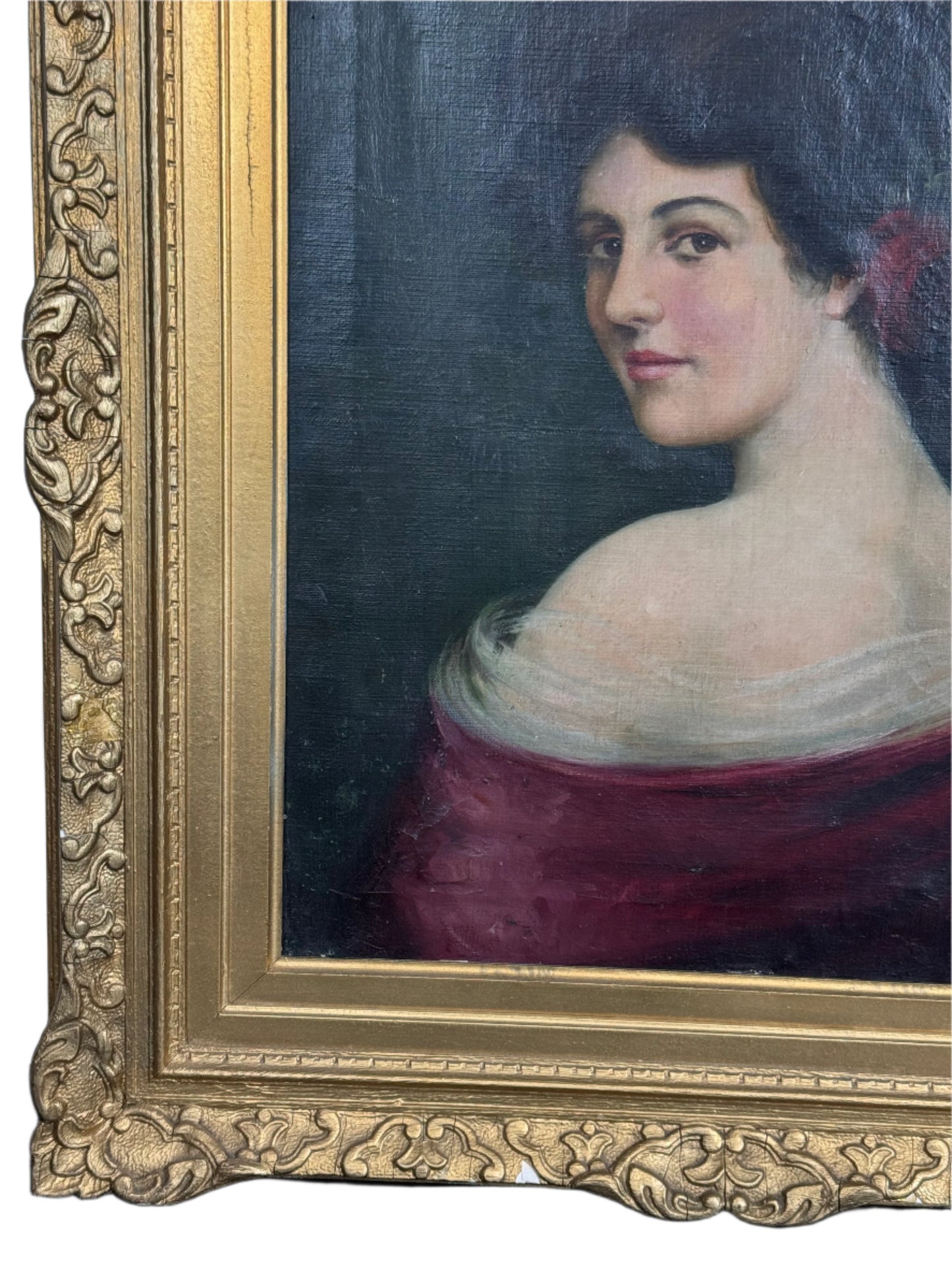 antique portrait painting with flower