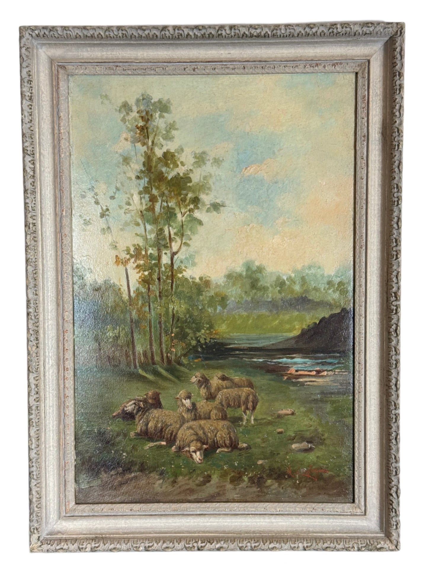 antique sheep painting