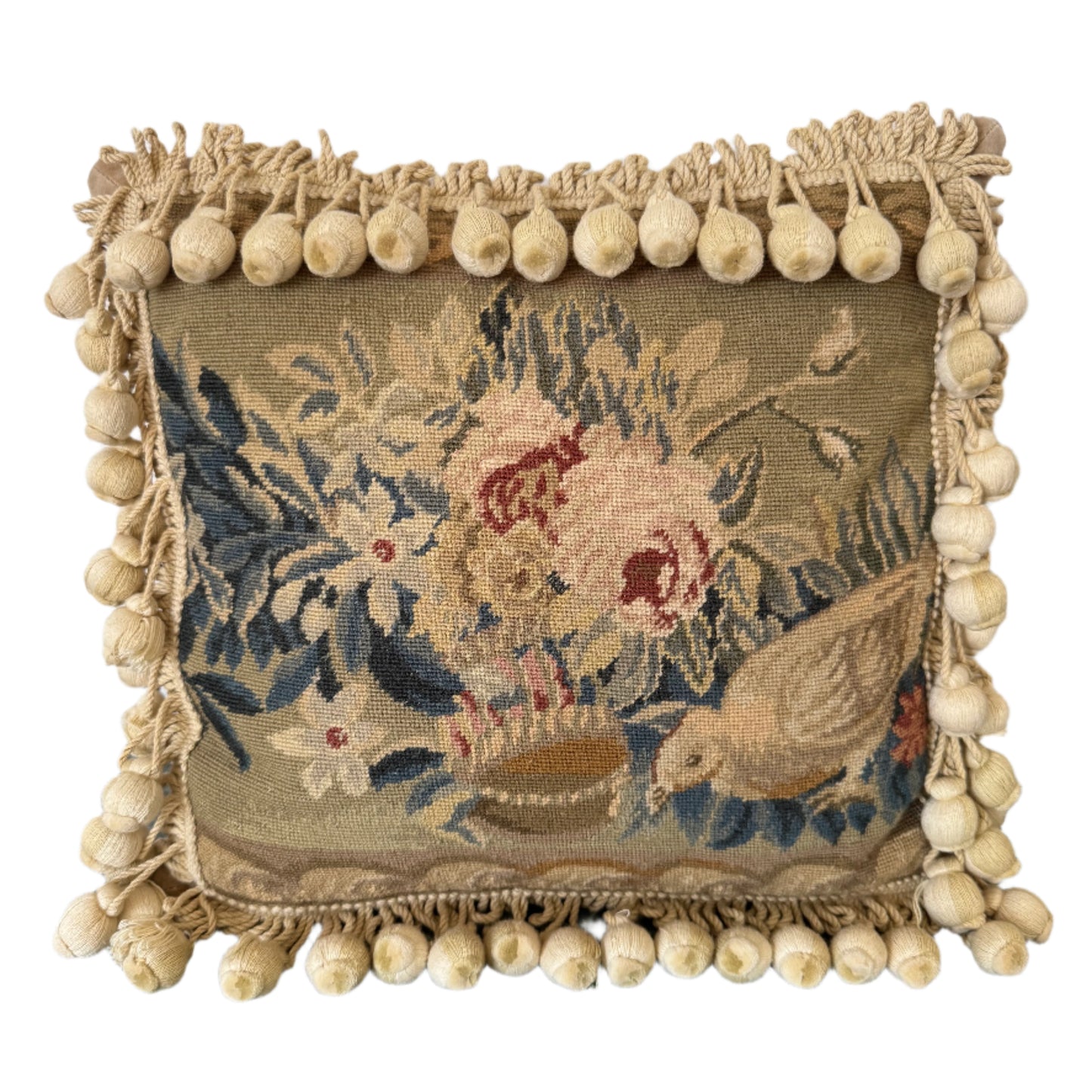 French Aubusson-Style Hand-Woven Tapestry Pillow
