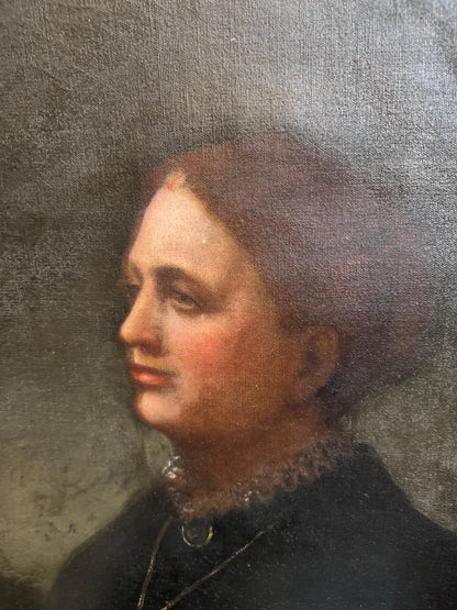 Antique Oil on Canvas Mourning Portrait