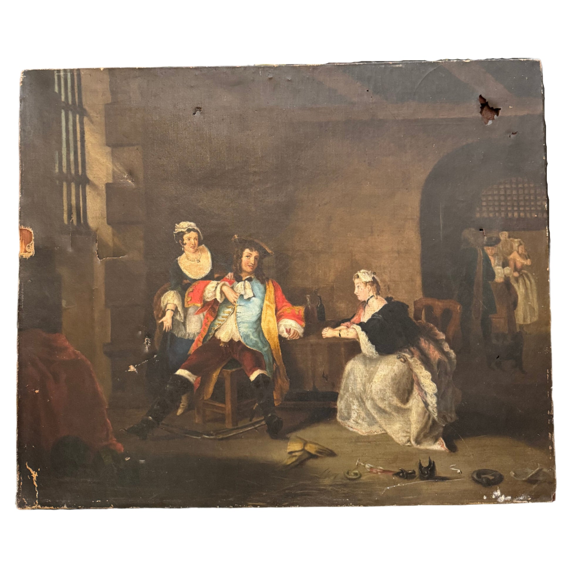 Antique Reproduction Oil on Canvas of Captain Macheath Upbraided