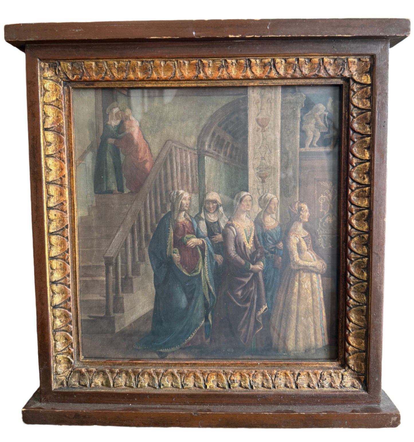 Antique Watercolor of Congregating Women