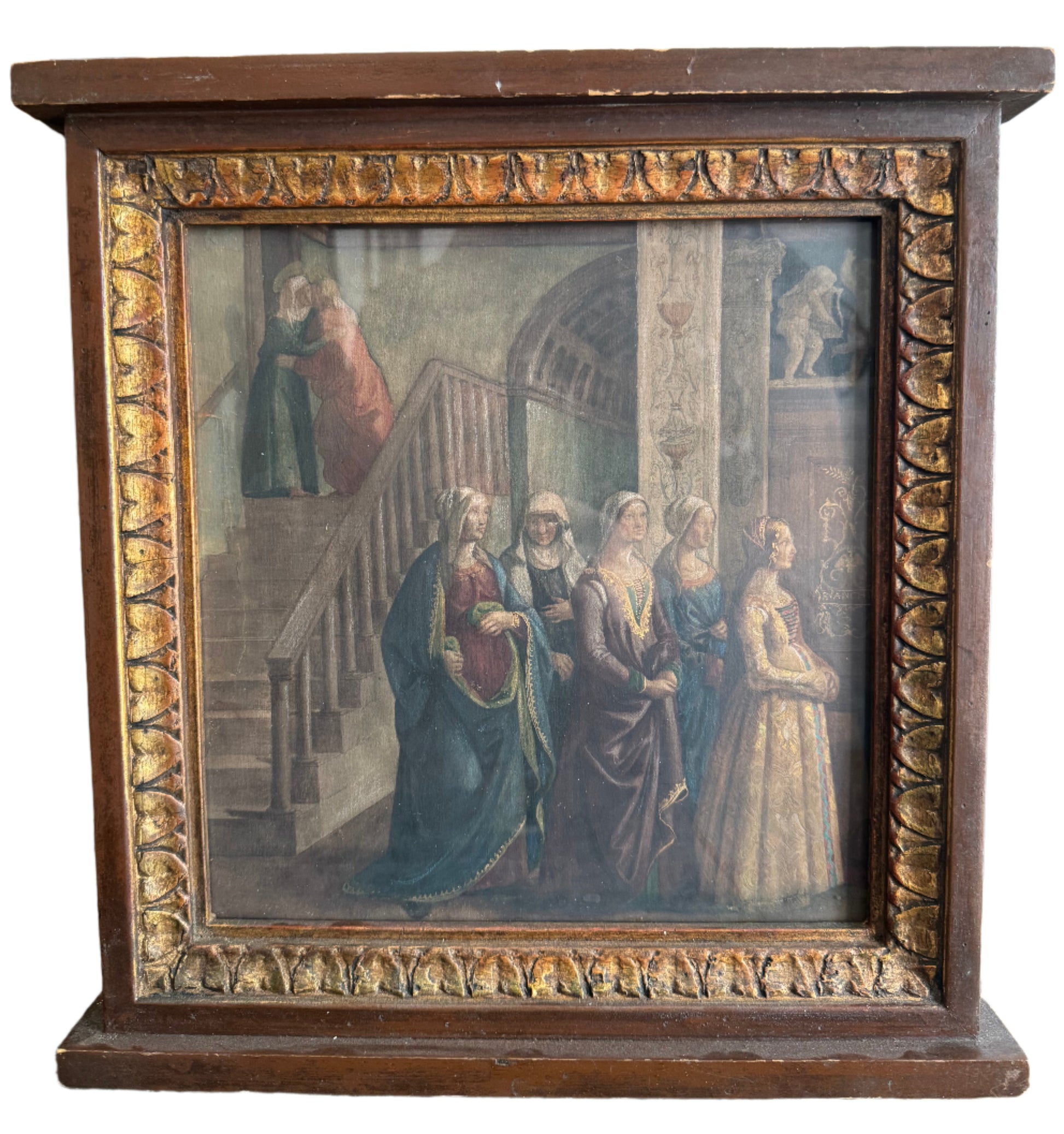 Antique Watercolor of Congregating Women