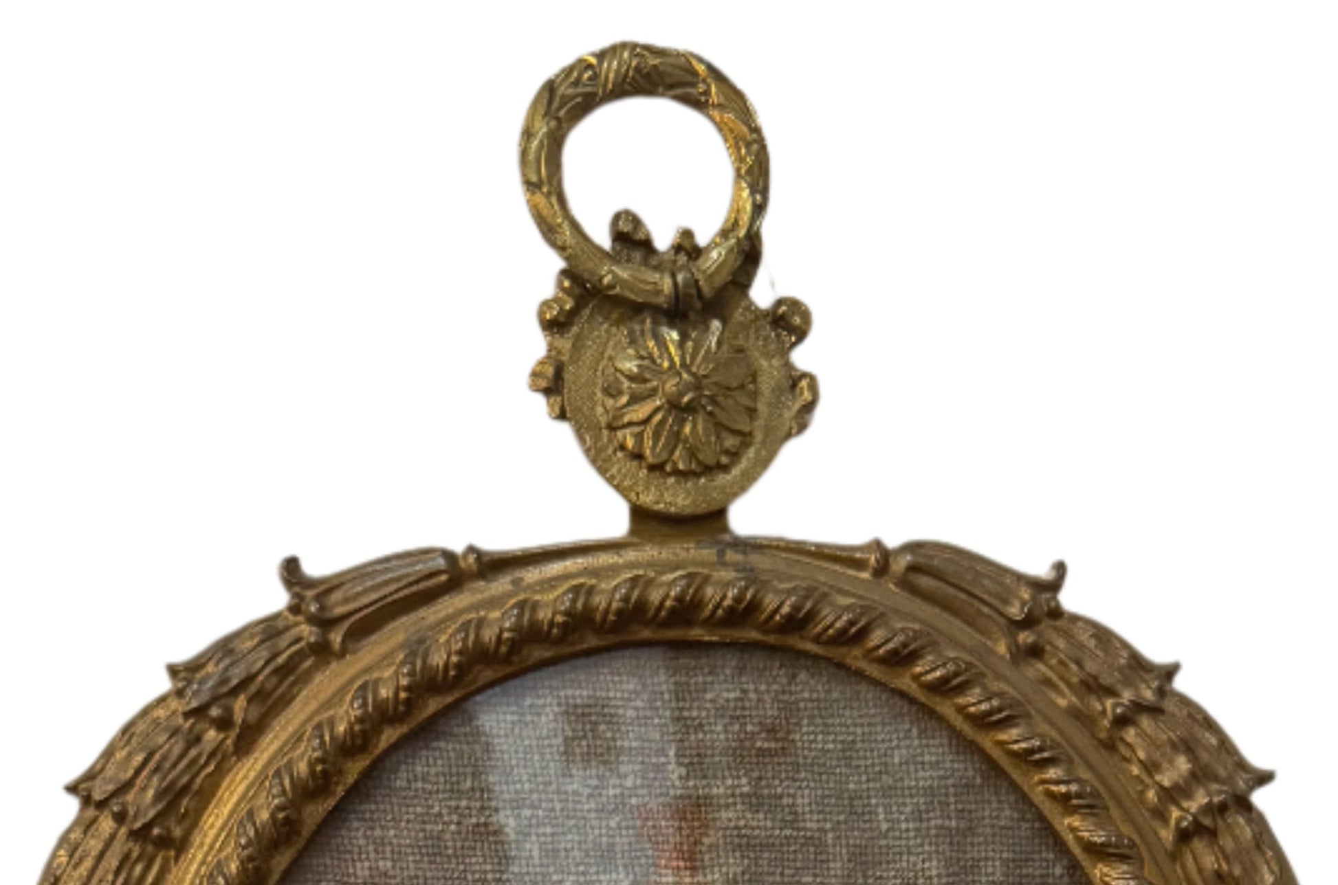 Antique Needlepoint Depicting a Crowned Lion Statant in an Ornate Gilt Bronze Frame
