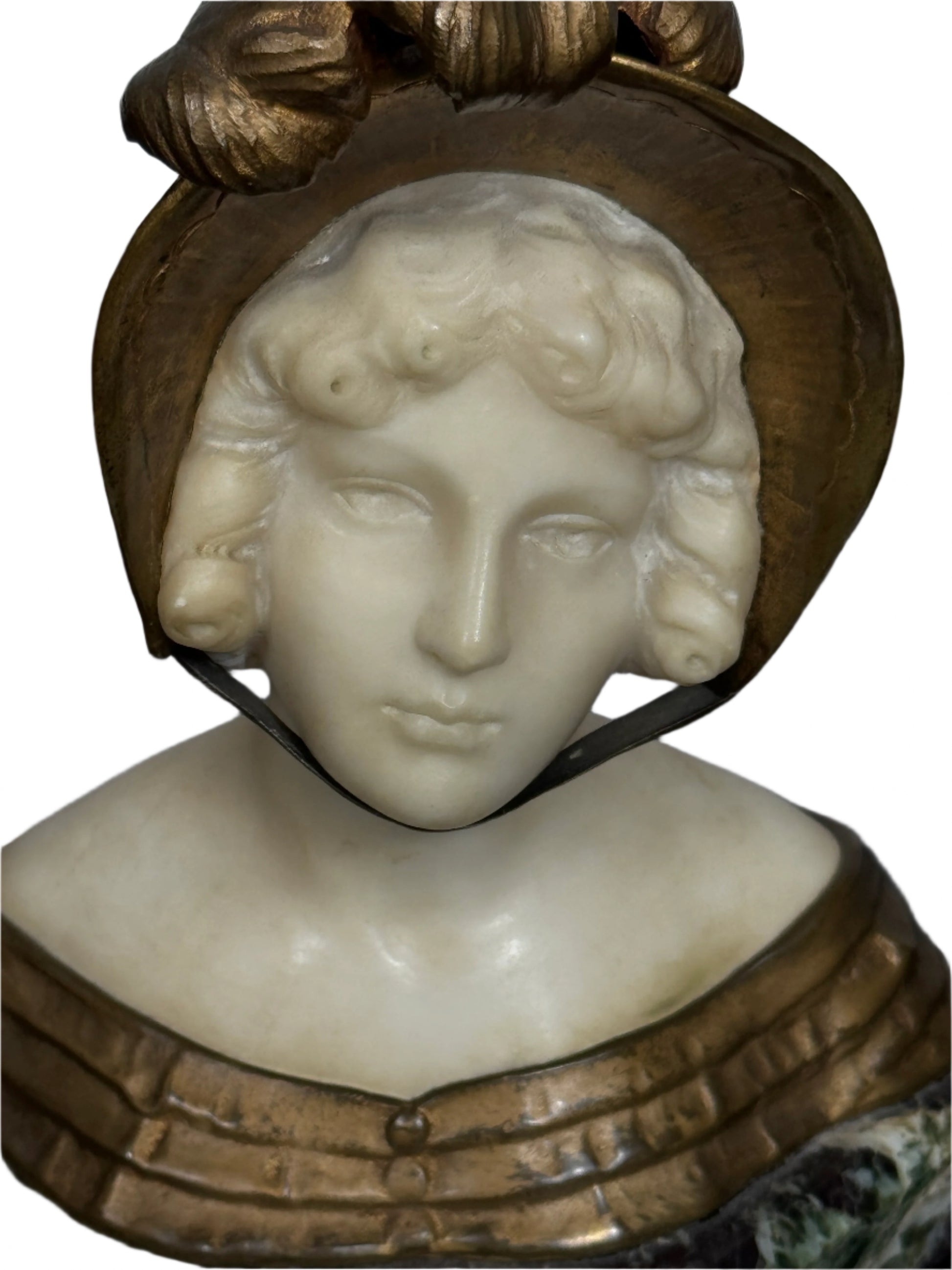 Antique Art Deco Carved Alabaster & Gilt Bust on Marble Base