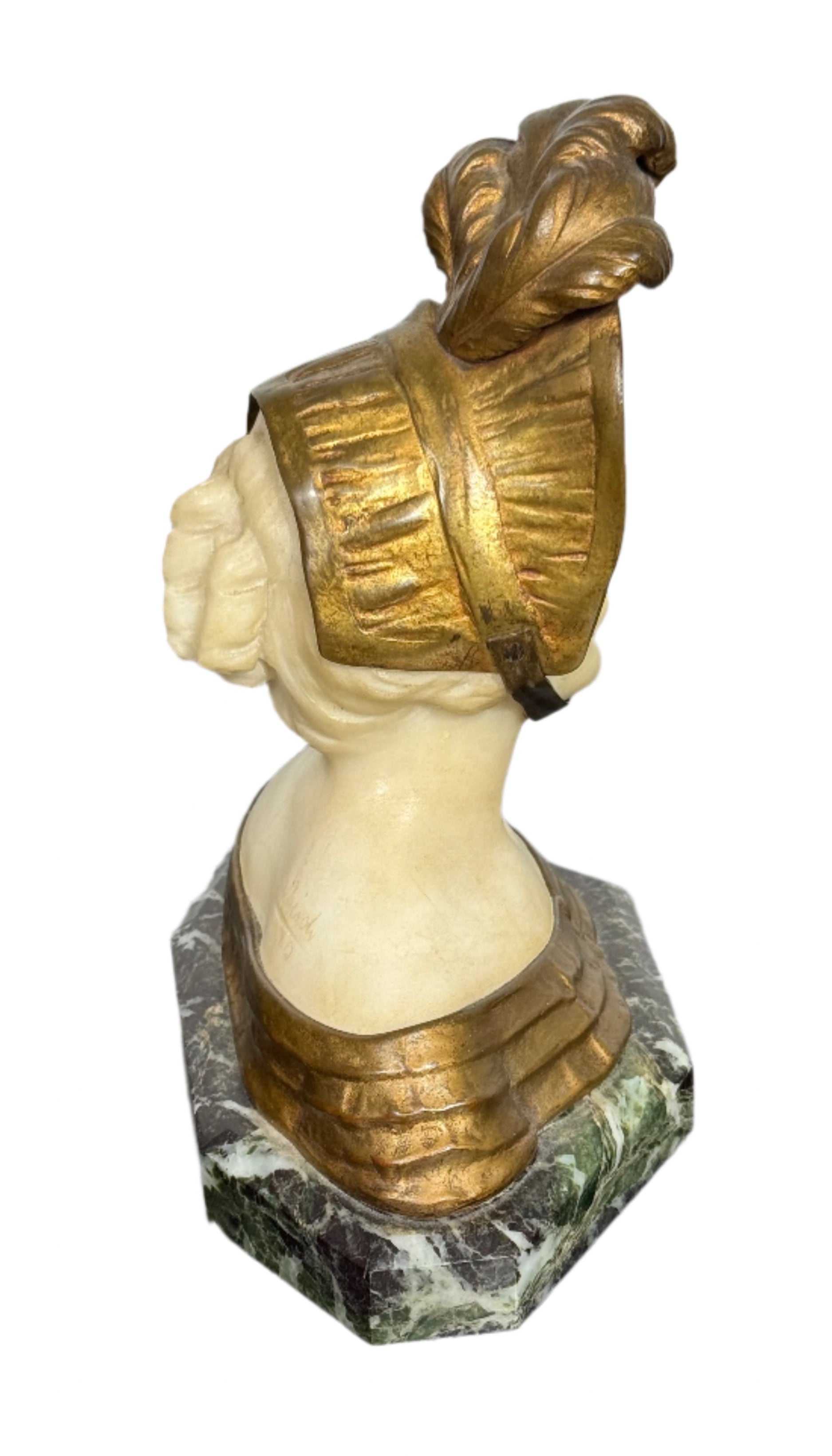 Antique Art Deco Carved Alabaster & Gilt Bust on Marble Base