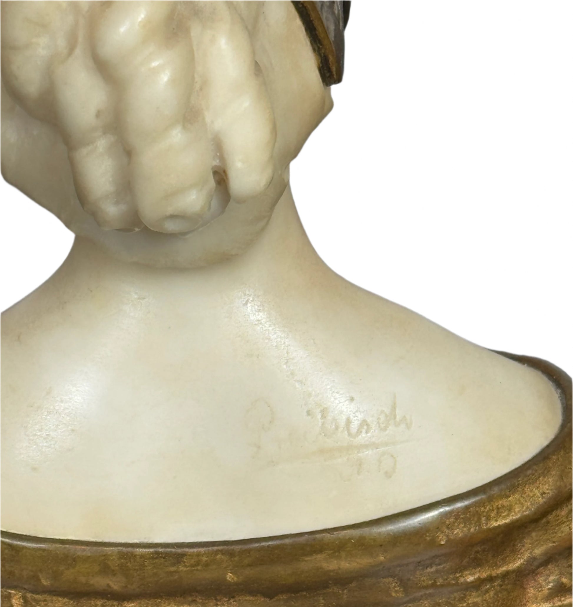 Antique Art Deco Carved Alabaster & Gilt Bust on Marble Base