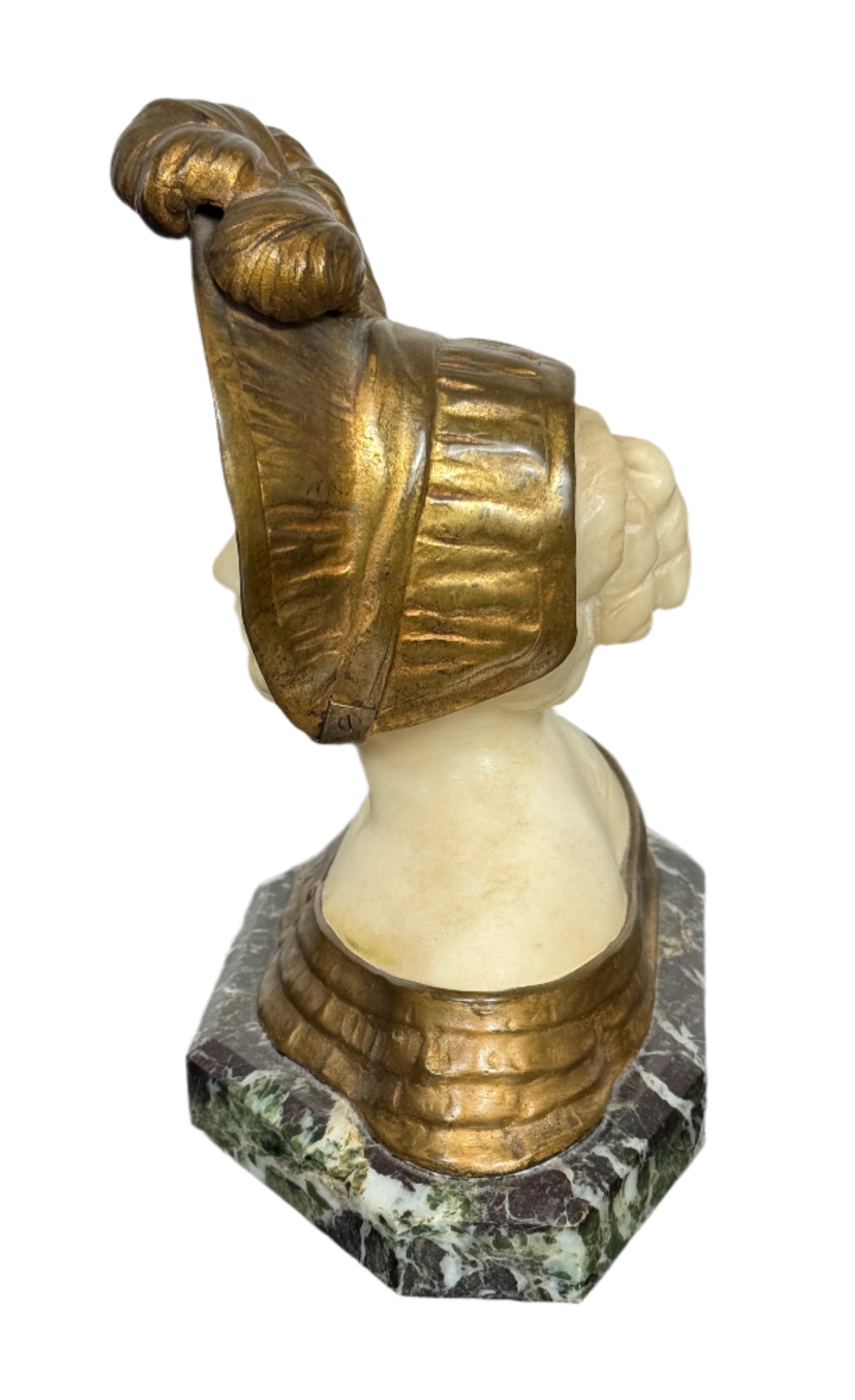 Antique Art Deco Carved Alabaster & Gilt Bust on Marble Base