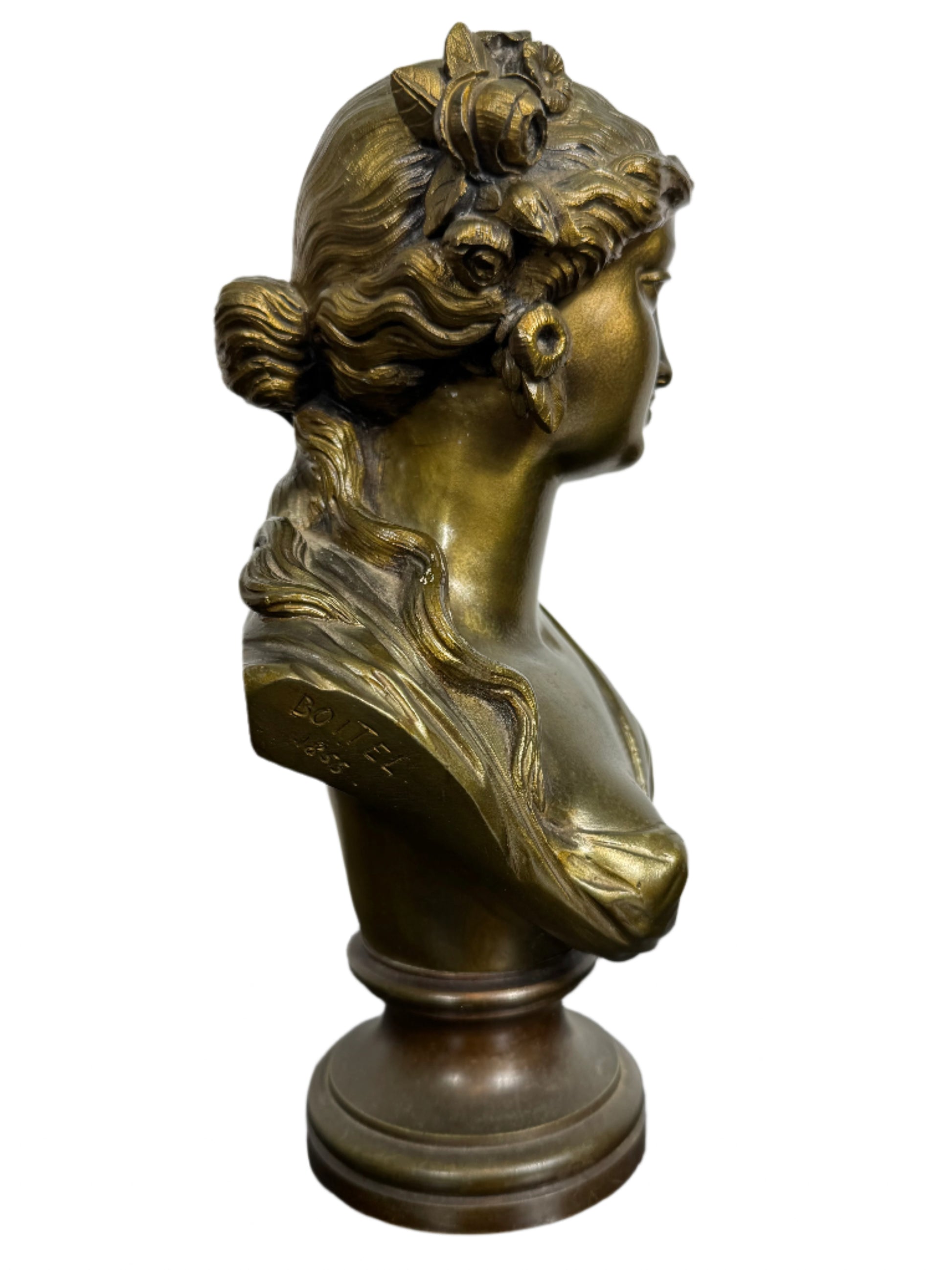 Antique Bronze Bust of a Woman by Isidore-Romain Boitel