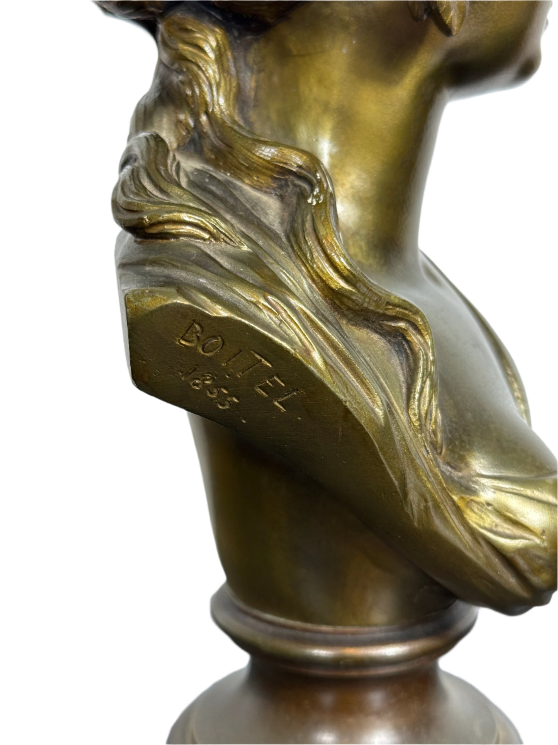 Antique Bronze Bust of a Woman by Isidore-Romain Boitel