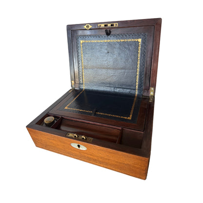 Antique English Victorian Writing Slope — Mother of Pearl Inlay, Leather & Inkwell
