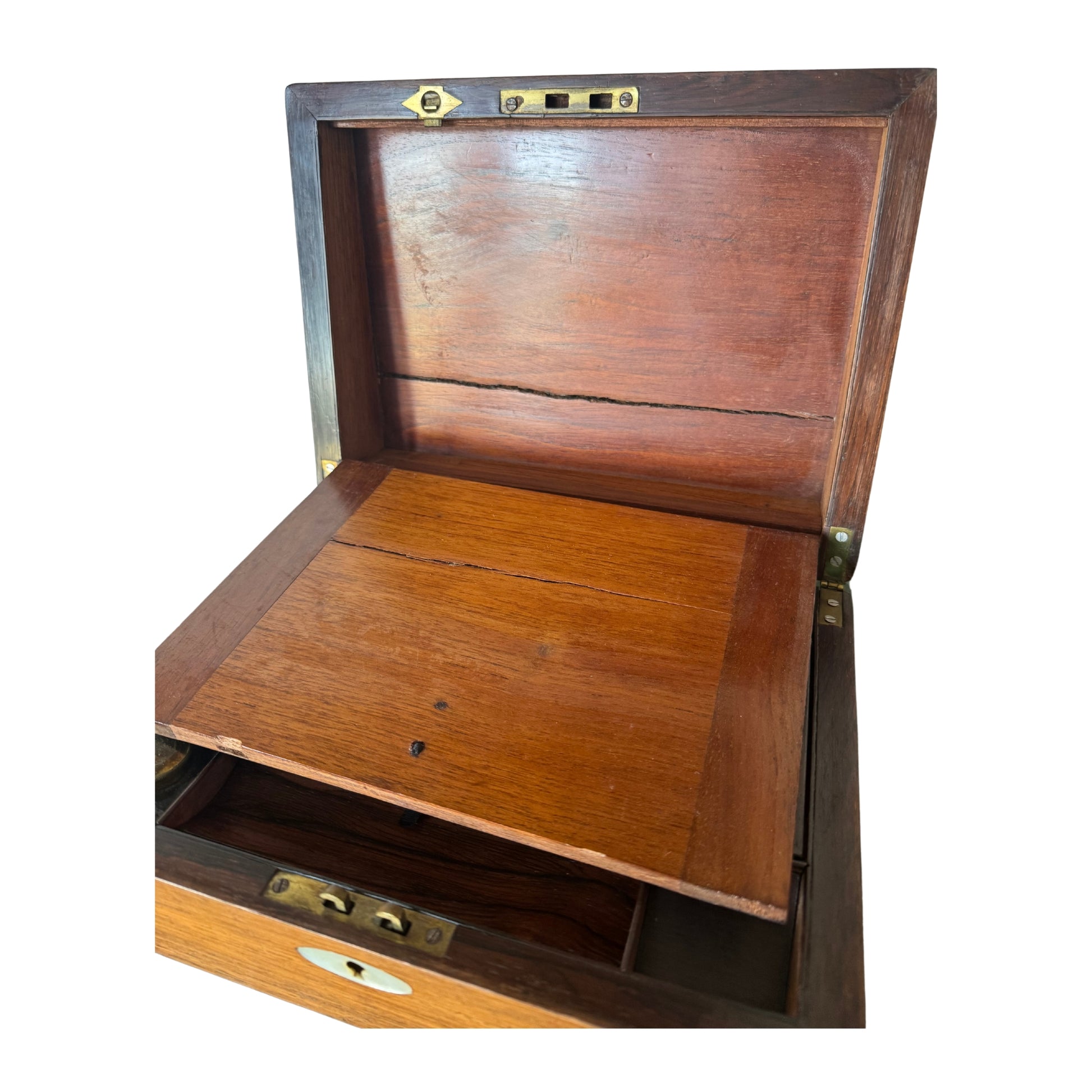 Antique English Victorian Writing Slope — Mother of Pearl Inlay, Leather & Inkwell