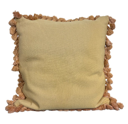 Antique French Aubusson Tapestry Pillow with Scroll Motif and Fringe Trim
