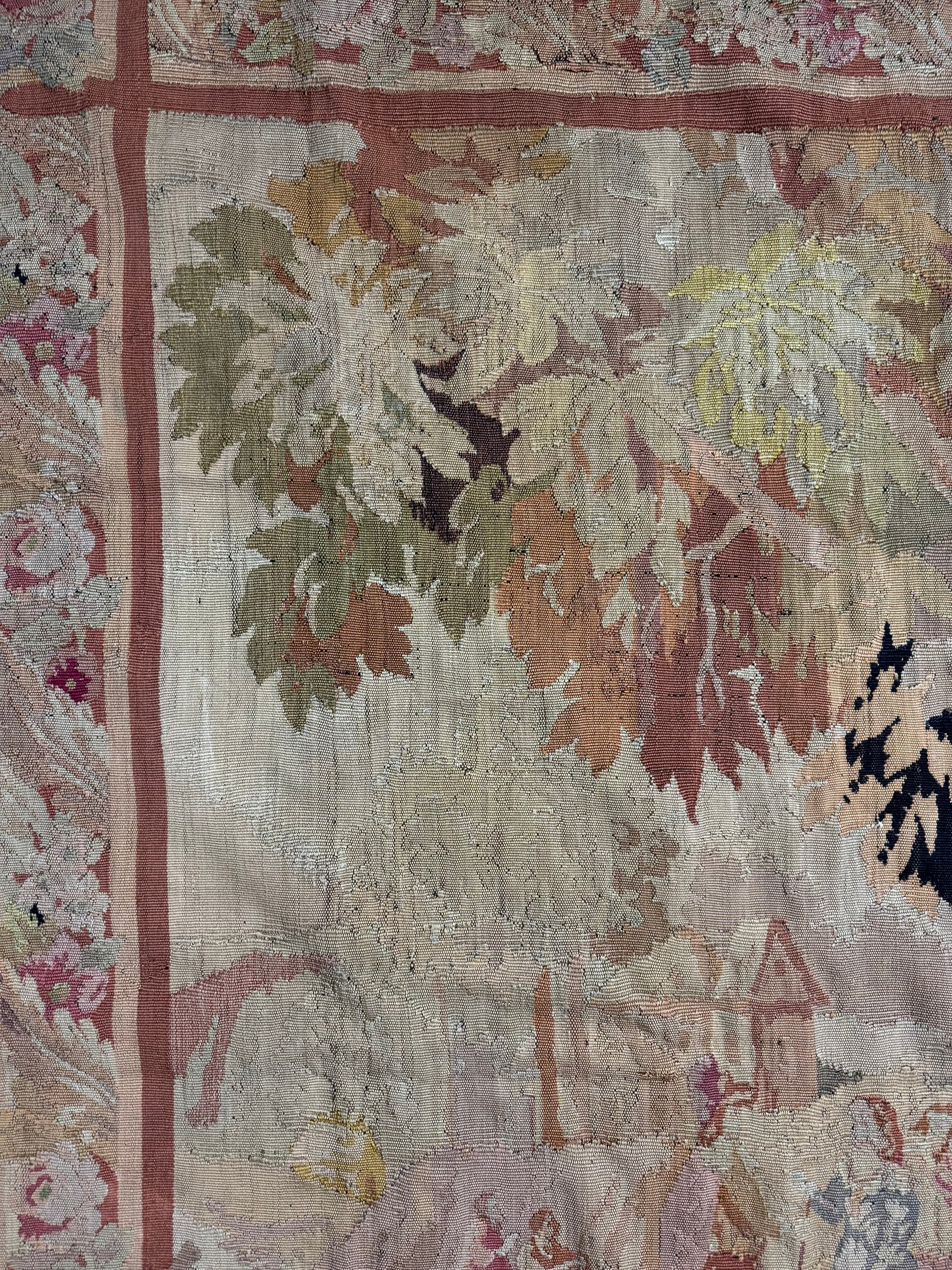 Antique French Aubusson Verdure Tapestry with Romantic Figures and Floral Border