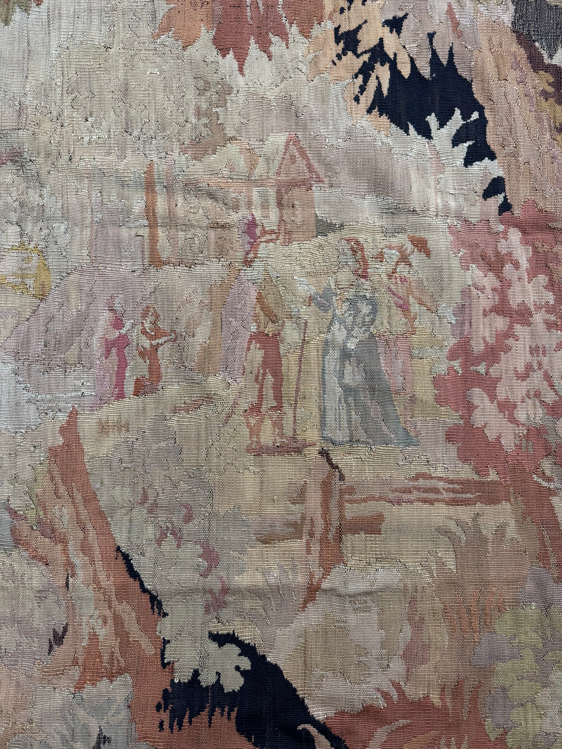 Antique French Aubusson Verdure Tapestry with Romantic Figures and Floral Border
