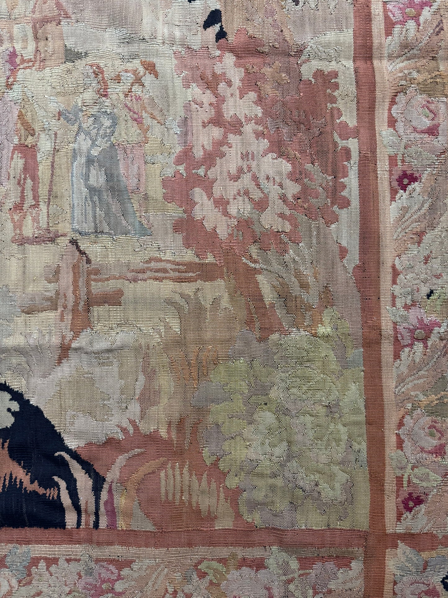 Antique French Aubusson Verdure Tapestry with Romantic Figures and Floral Border