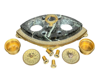 Antique French Empire Revival Green Marble & Gilt Bronze Inkwell, c. Late 19th Century