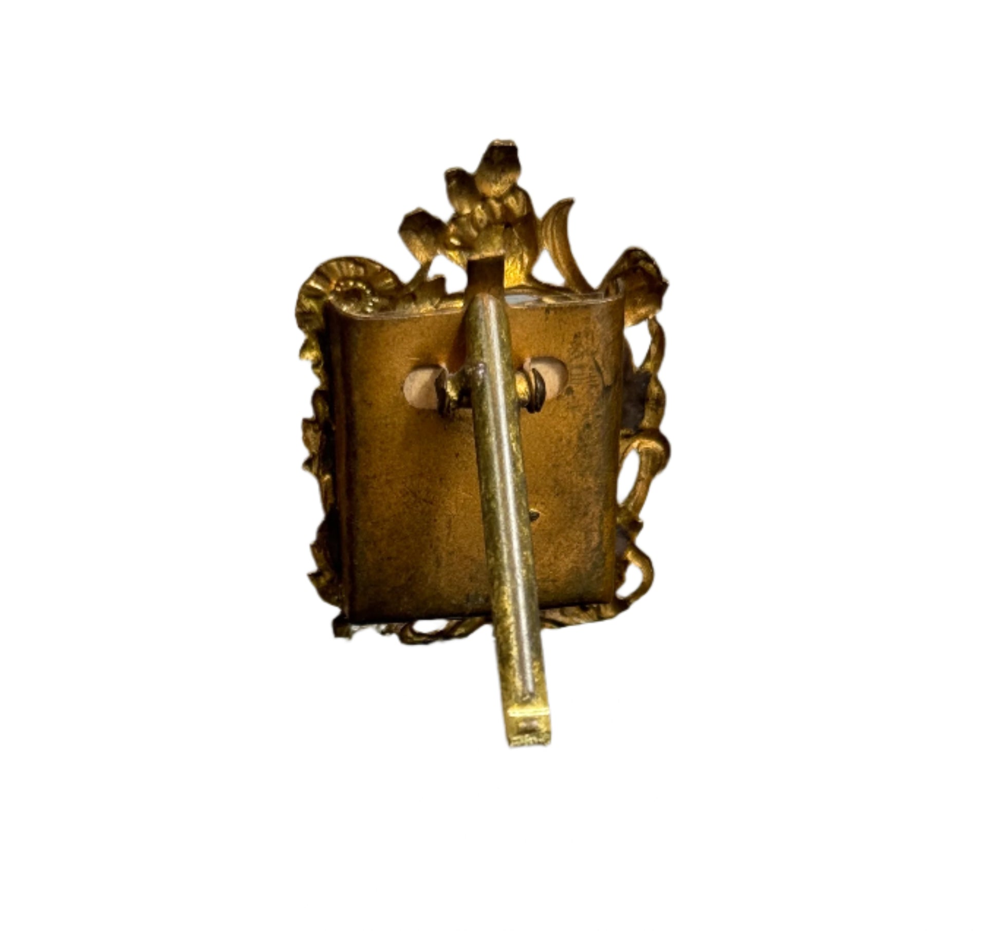 Antique Miniature Bronze Picture Frame with Floral Garland