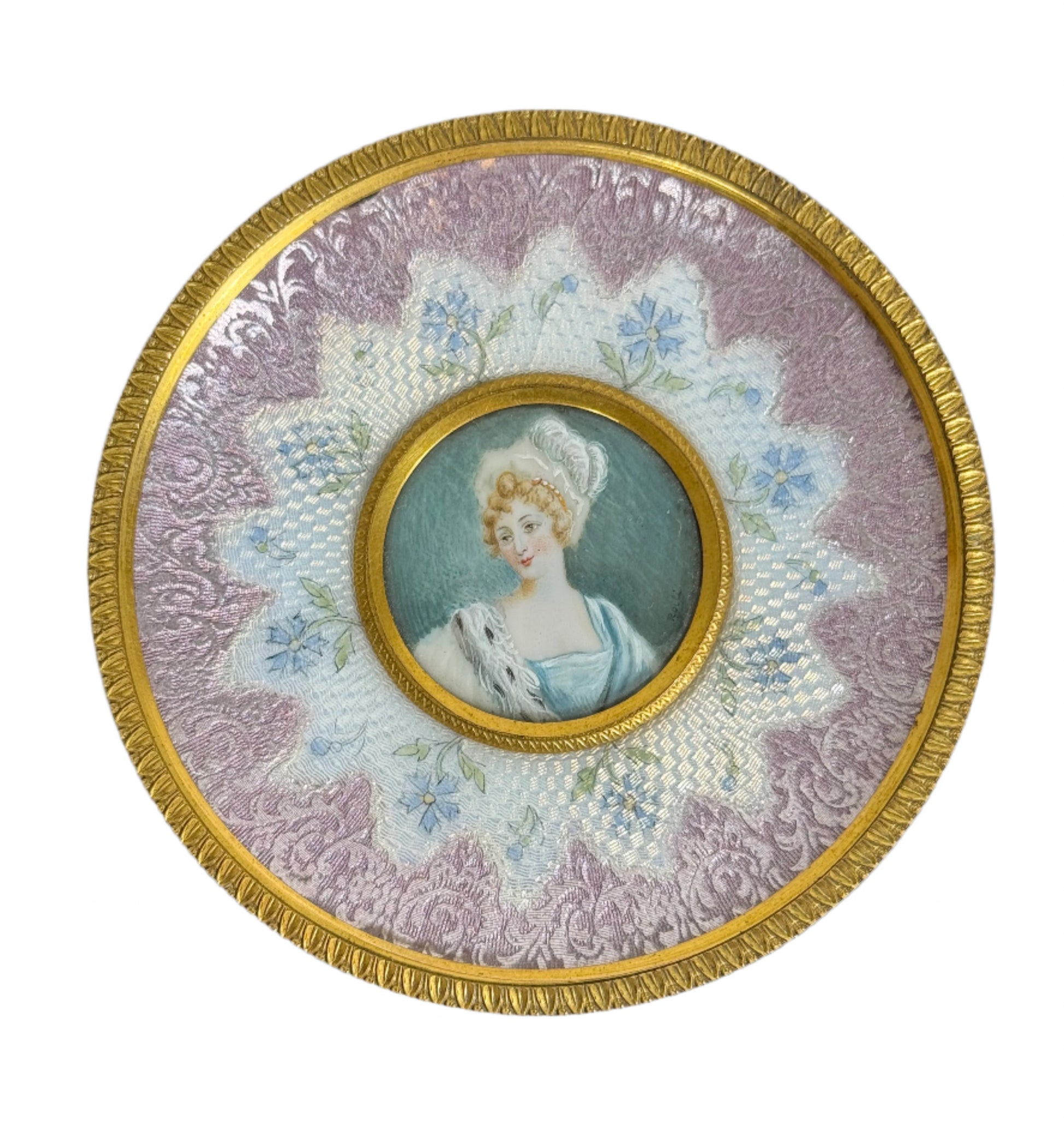 Antique Miniature Bronze Tazza with Signed Portrait Miniature and Guilloché Enamel
