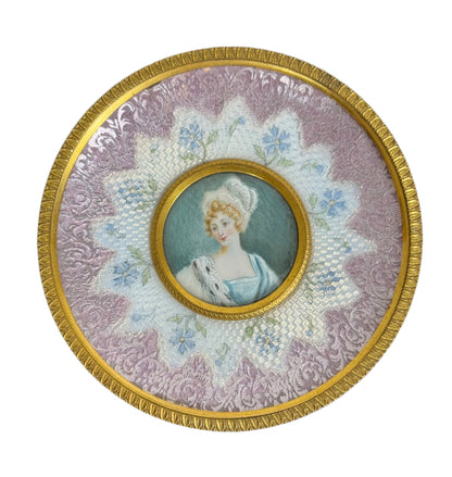Antique Miniature Bronze Tazza with Signed Portrait Miniature and Guilloché Enamel