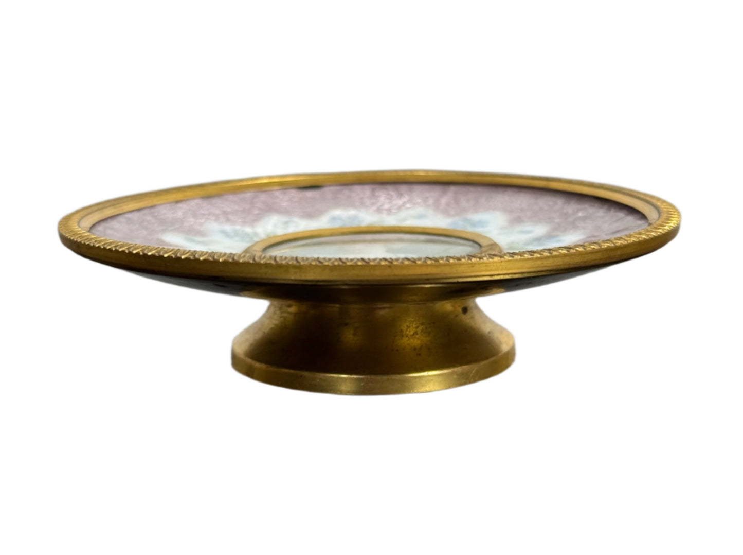 Antique Miniature Bronze Tazza with Signed Portrait Miniature and Guilloché Enamel