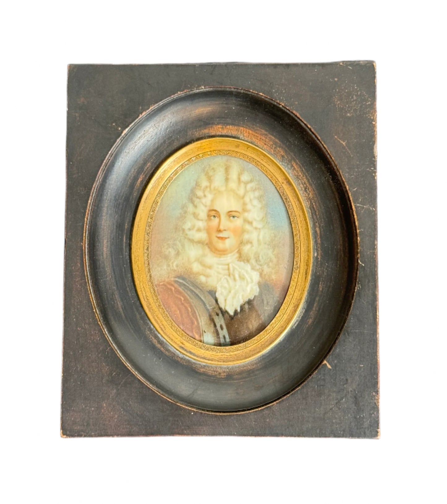 Antique Miniature Portrait Painting of an Aristocratic Gentleman in Ebonized Frame