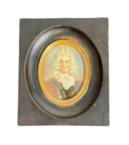 Antique Miniature Portrait Painting of an Aristocratic Gentleman in Ebonized Frame