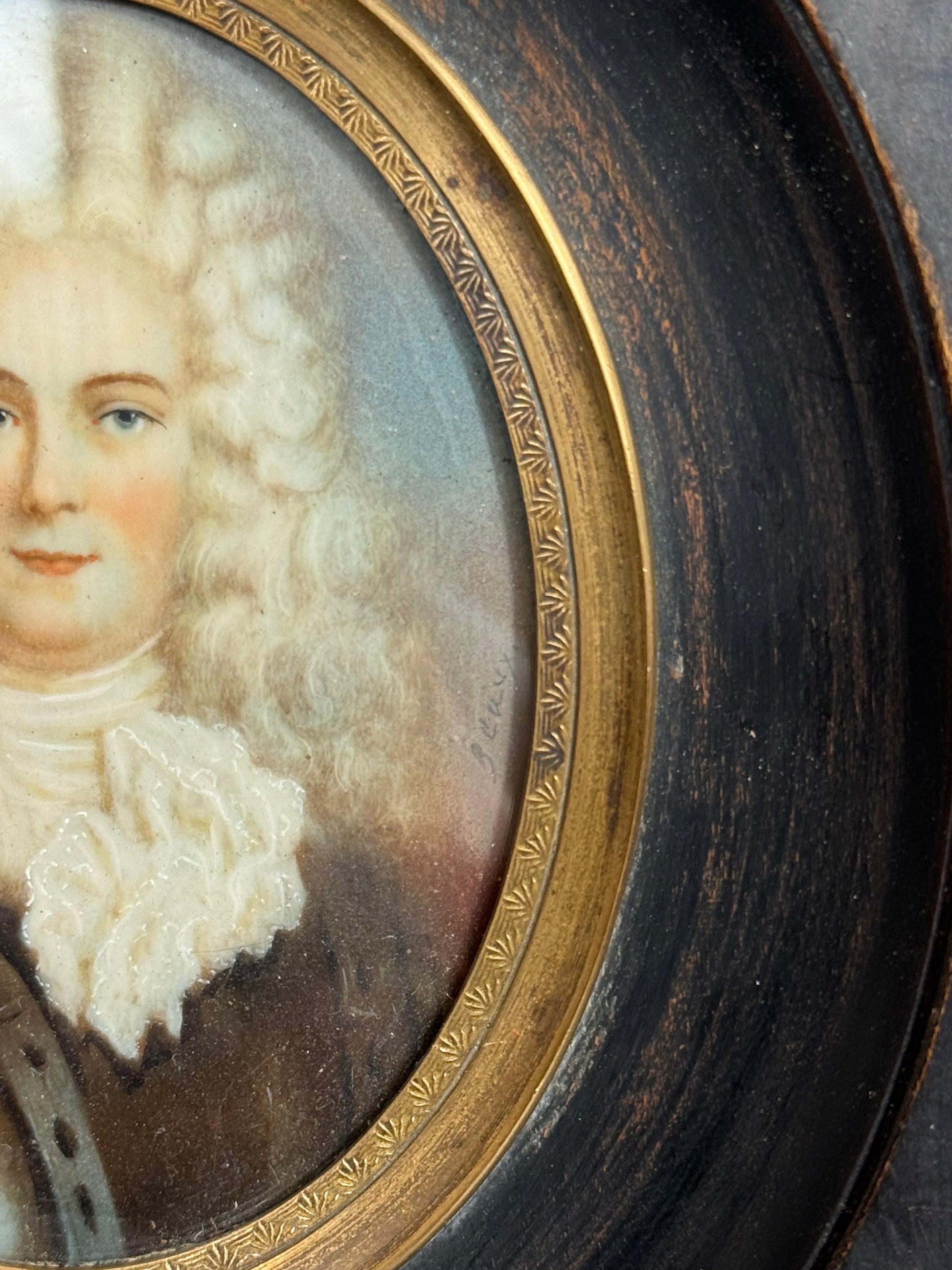 Antique Miniature Portrait Painting of an Aristocratic Gentleman in Ebonized Frame