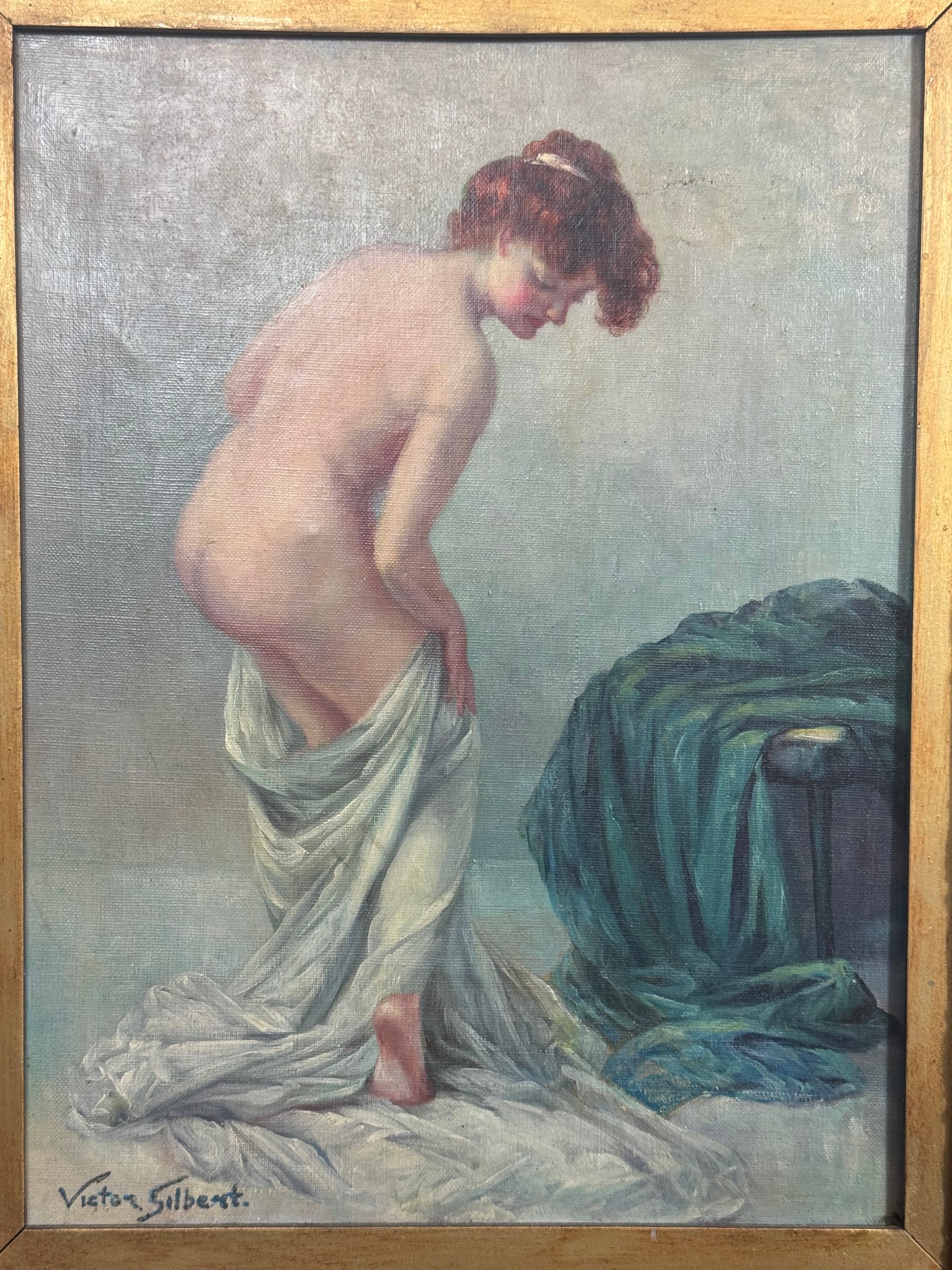 Antique Painting by Victor Gilbert Nude Study