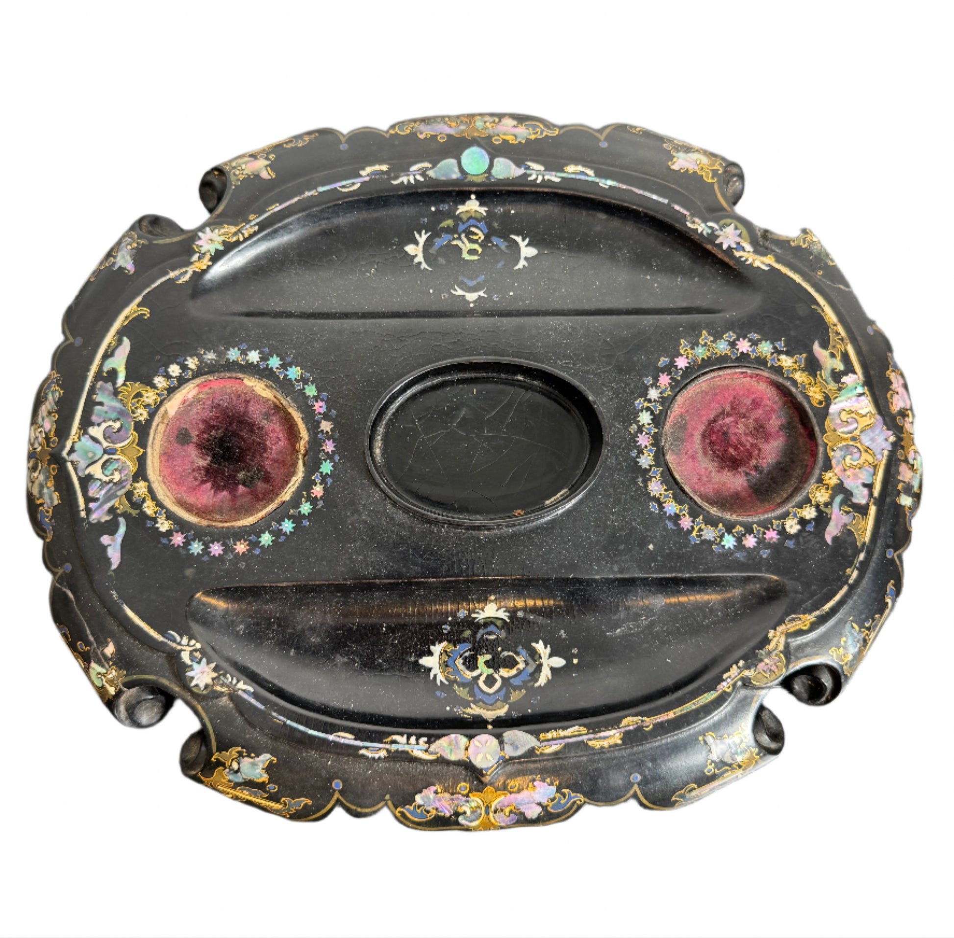 Antique Victorian Papier-Mâché and Mother-of-Pearl Inkwell 