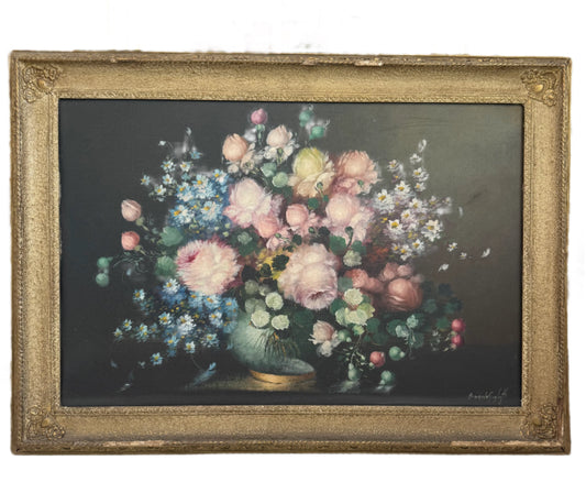 Armando Gugliatti Signed Vintage Floral Still Life – Original Oil on Canvas – Ornate Frame