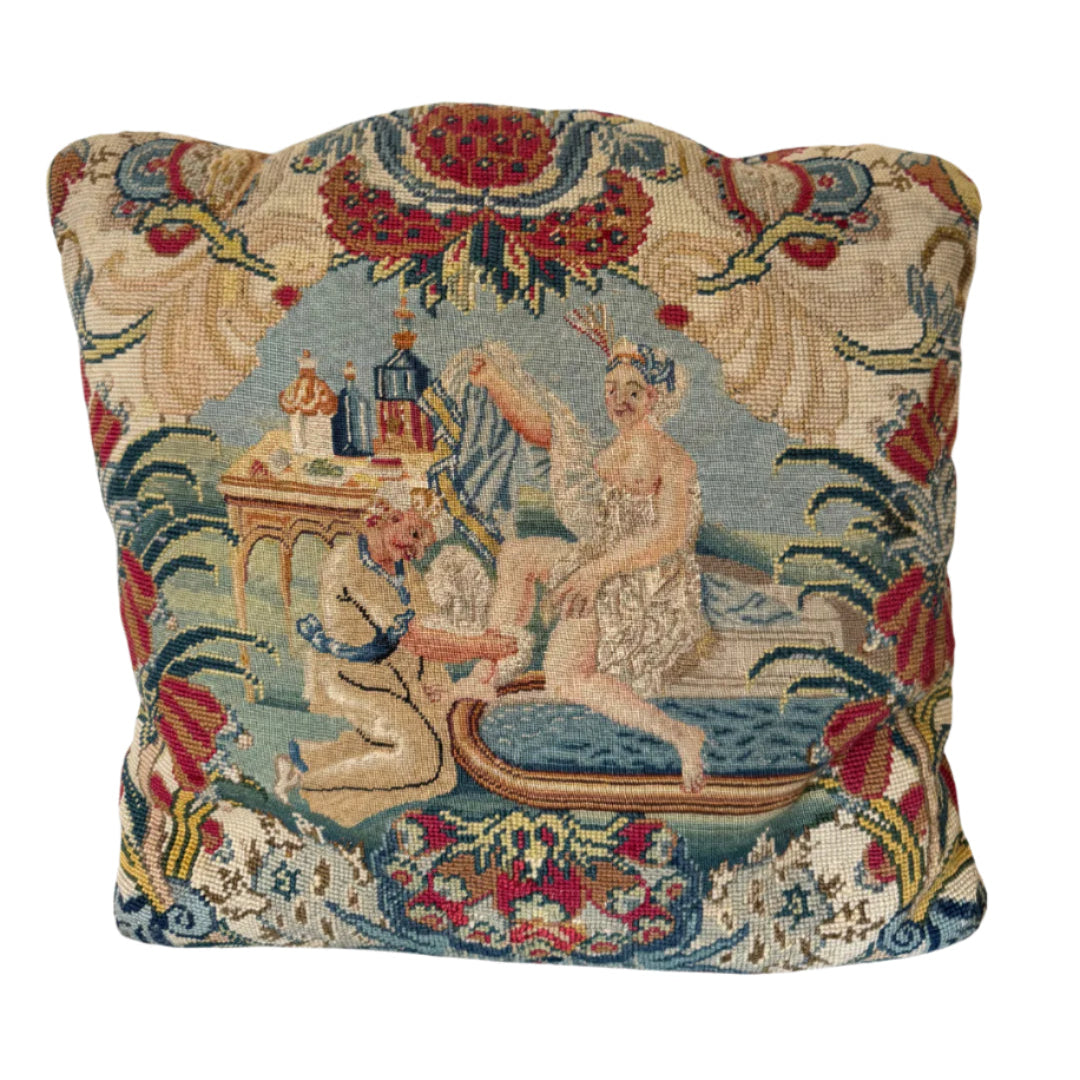 Antique Needlepoint and Petit-Point Pillow