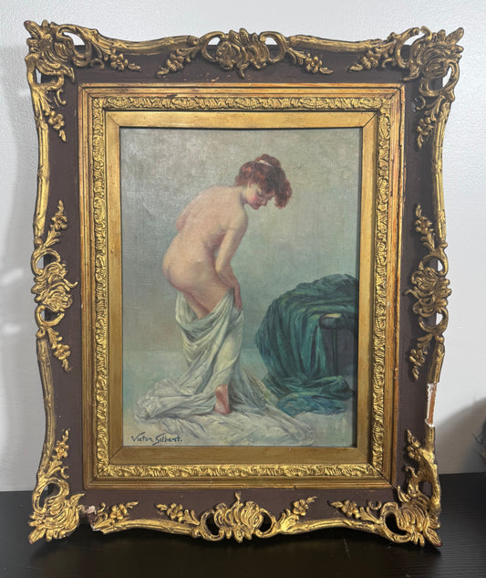 Antique Painting by Victor Gilbert — Nude Study in Ornate Gilt Frame