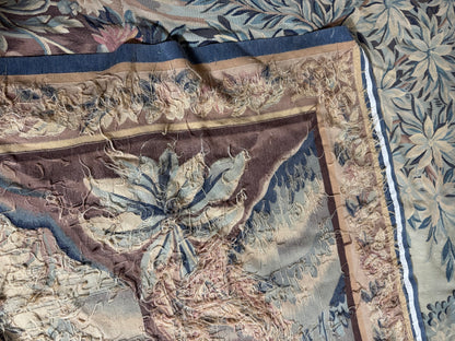 Large French Aubusson Verdure Tapestry with Herons and Architectural Landscape