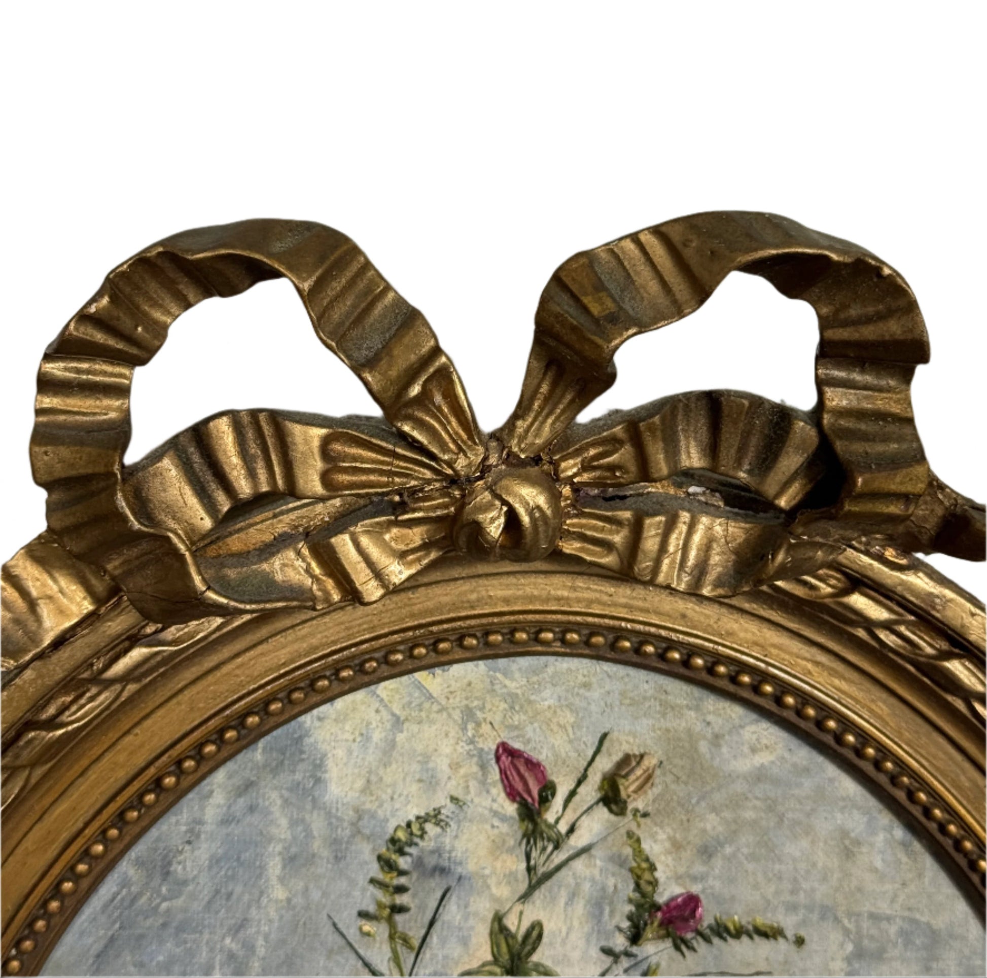 Vintage Floral Still Life Painting by A. Lechaire in Ornate Gilt Bow Frame