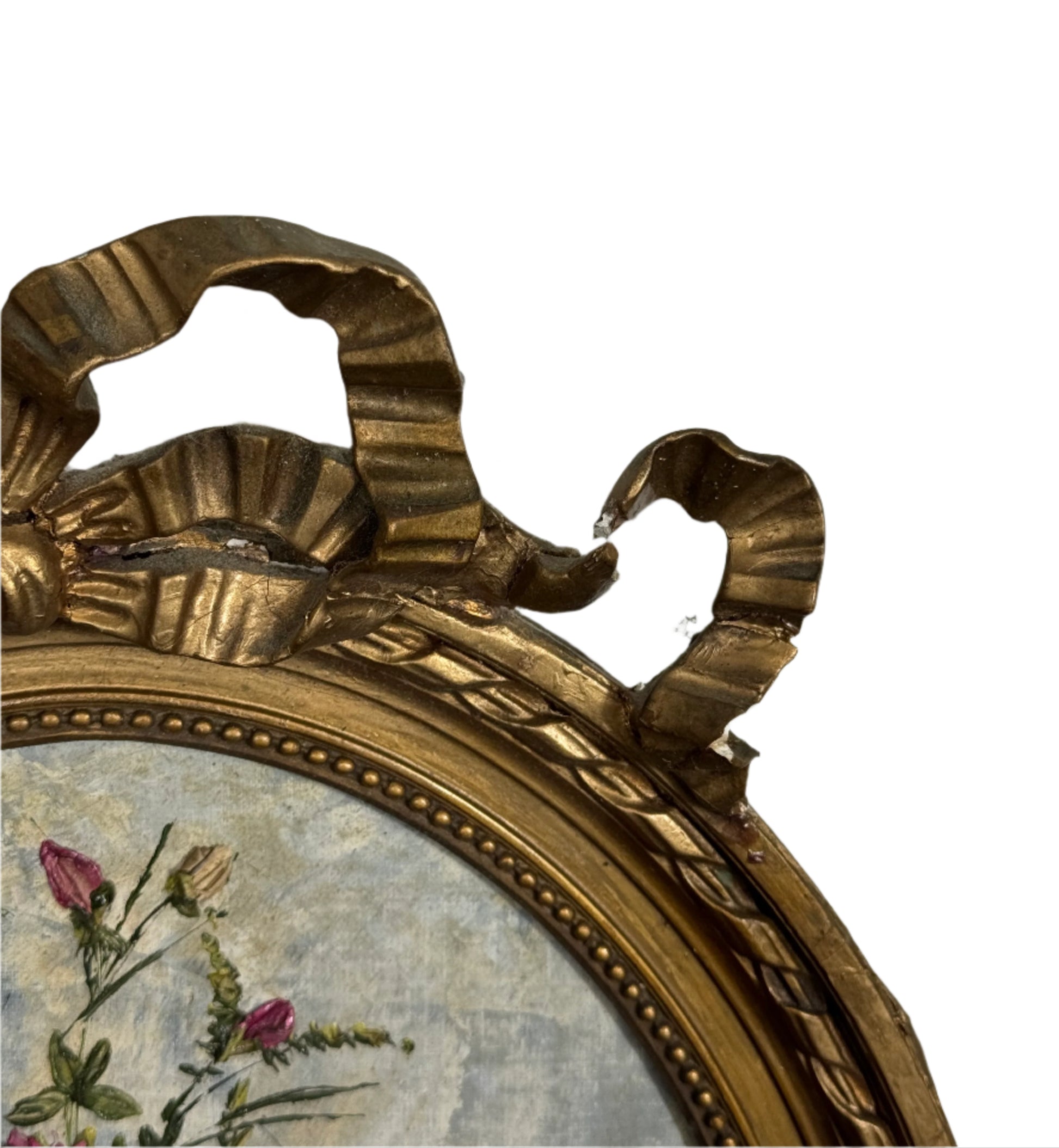 Vintage Floral Still Life Painting by A. Lechaire in Ornate Gilt Bow Frame