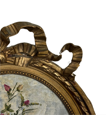 Vintage Floral Still Life Painting by A. Lechaire in Ornate Gilt Bow Frame