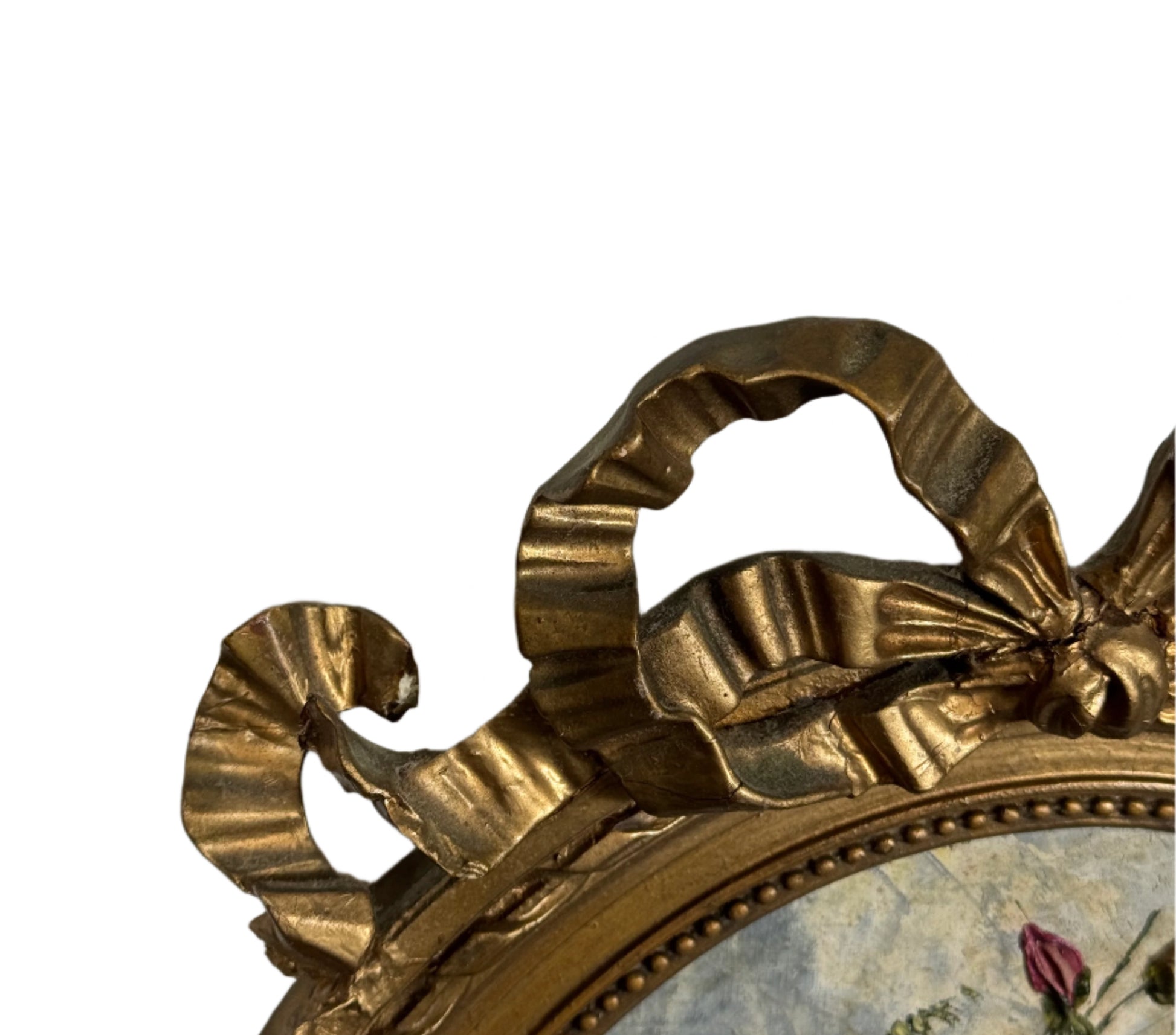 Vintage Floral Still Life Painting by A. Lechaire in Ornate Gilt Bow Frame