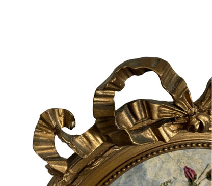 Vintage Floral Still Life Painting by A. Lechaire in Ornate Gilt Bow Frame