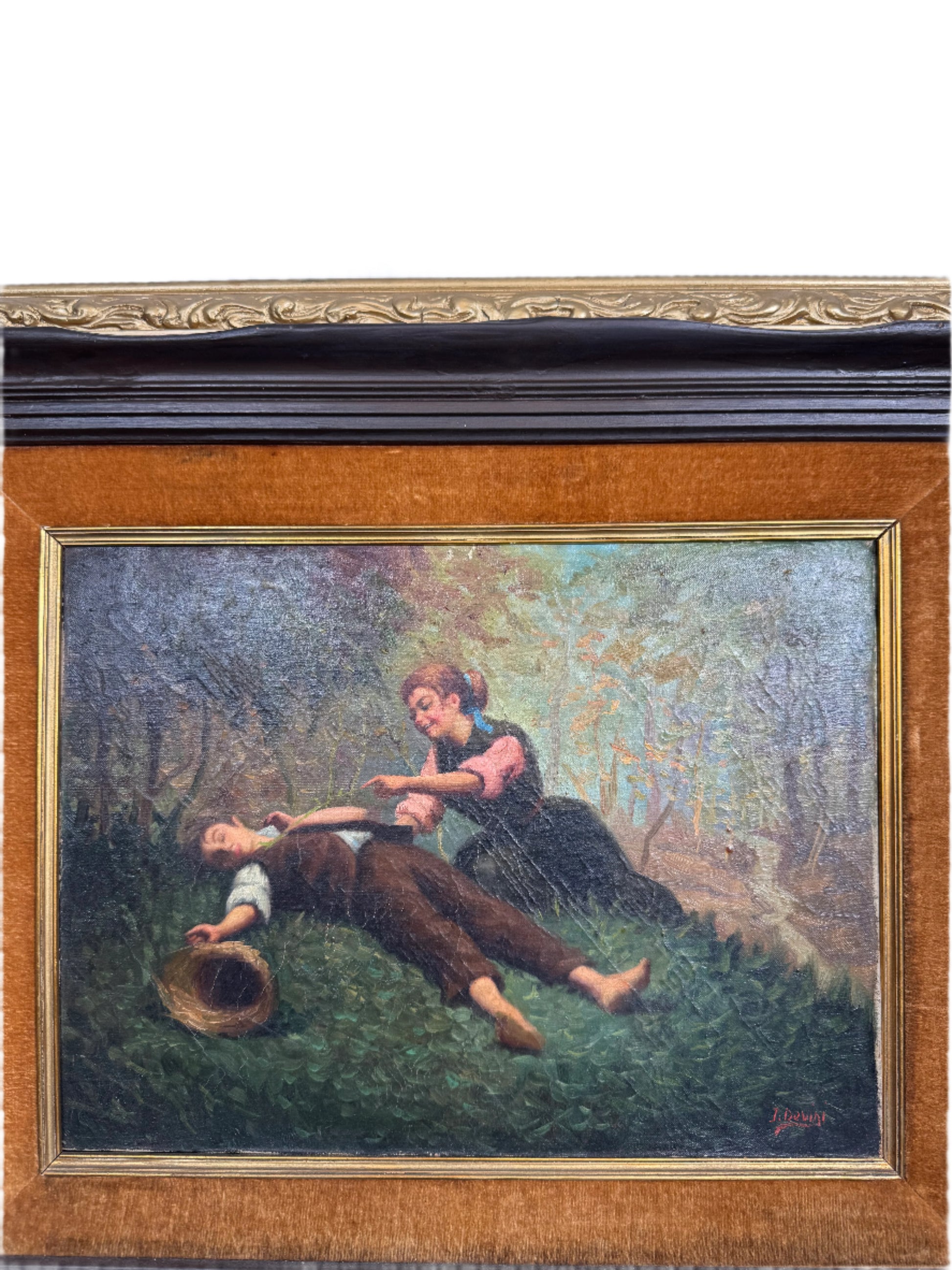 antique painting of boy and girl