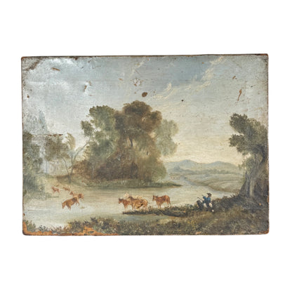 antique painting of cows