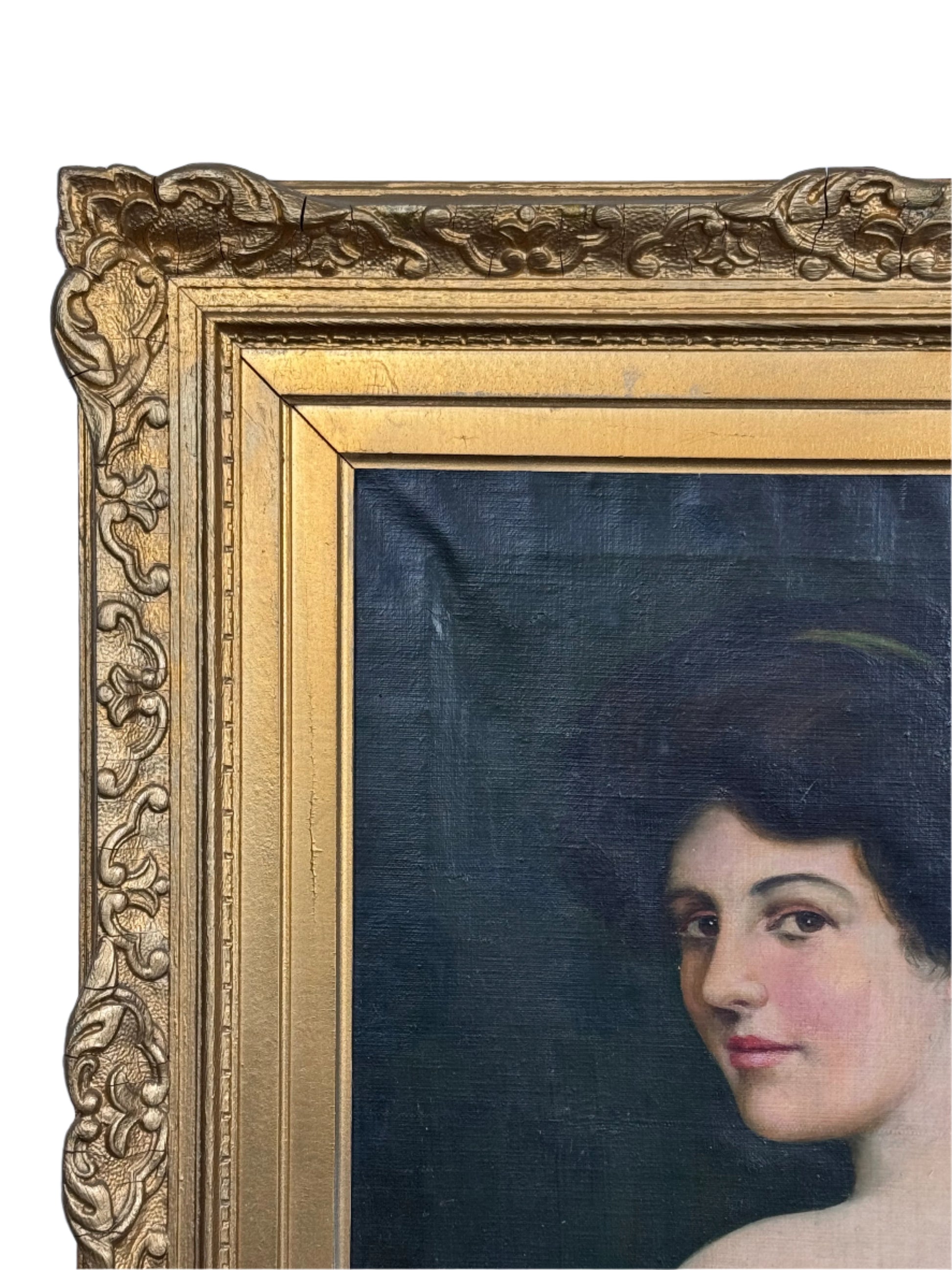 antique portrait painting with flower