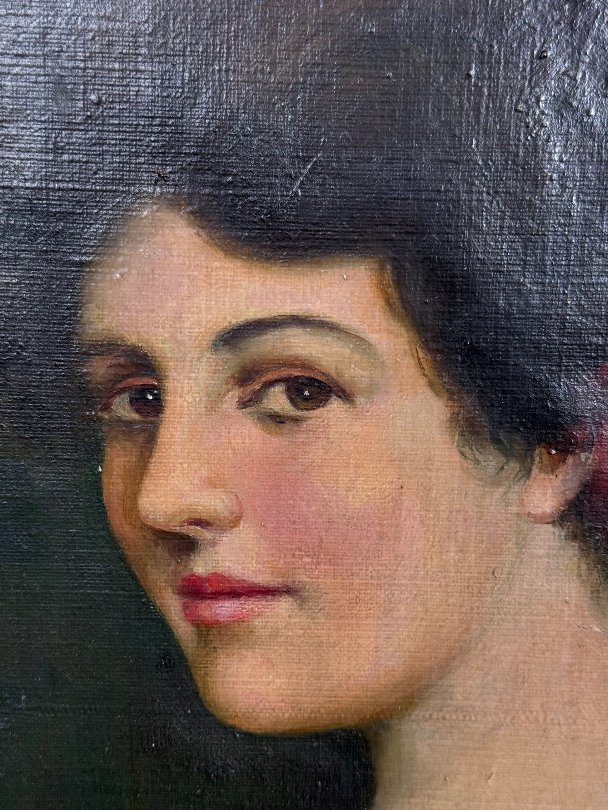 antique portrait painting with flower