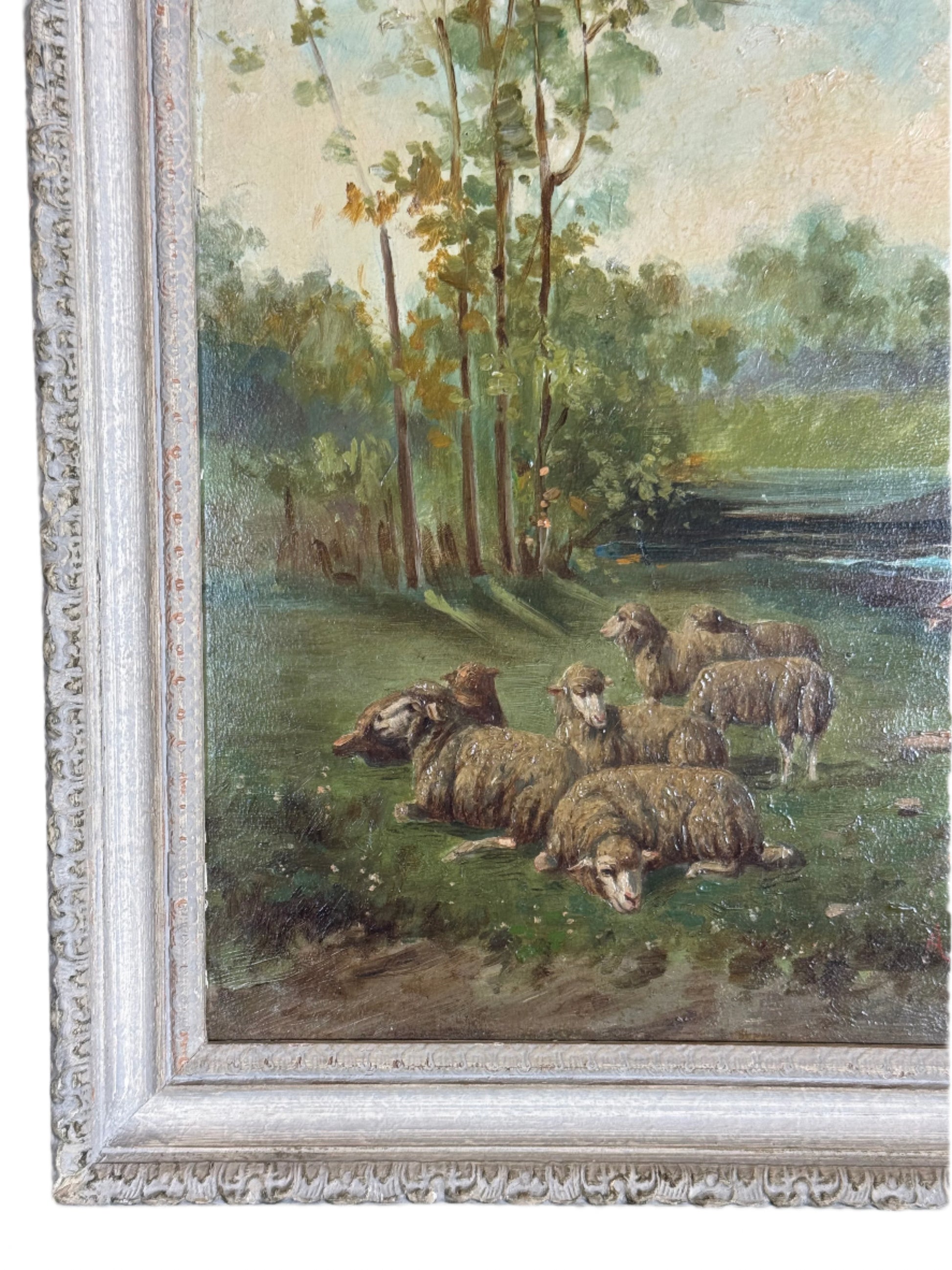 antique sheep painting