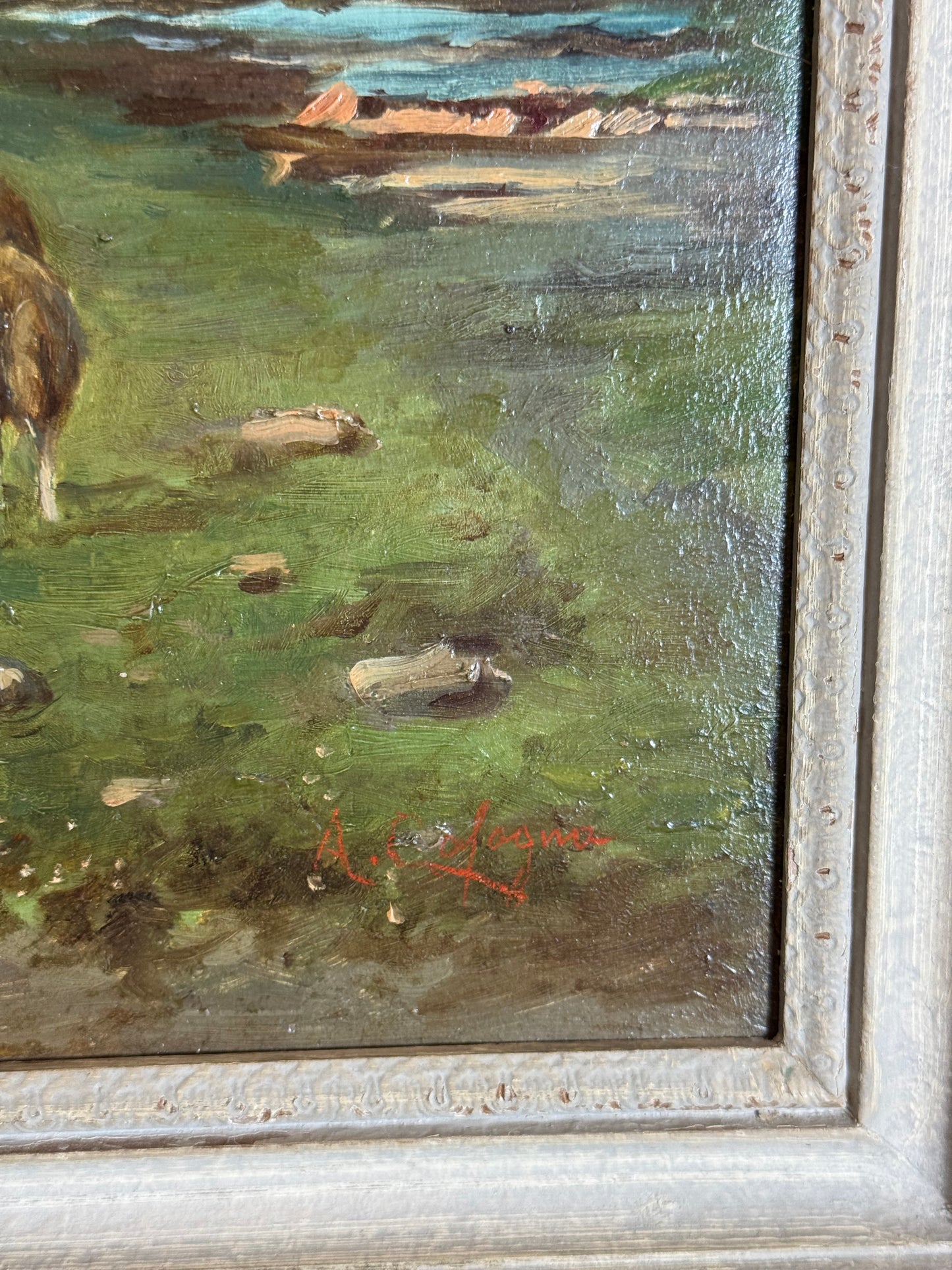 antique sheep painting